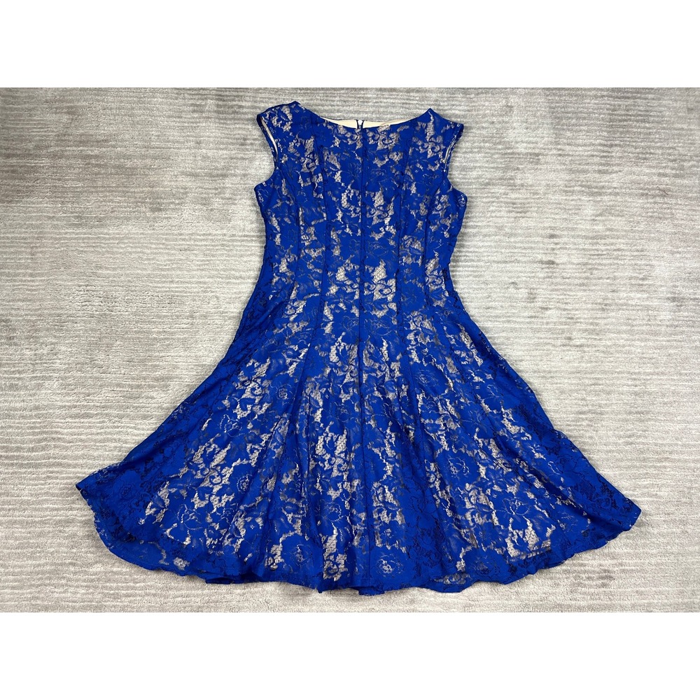 Danny and Nicole‎ Dress Womens 4 Royal Blue Floral Lace Fit and Flare Sleeveless